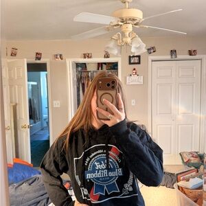 Black Graphic Hoodie with Blue Ribbon Logo - Unbranded